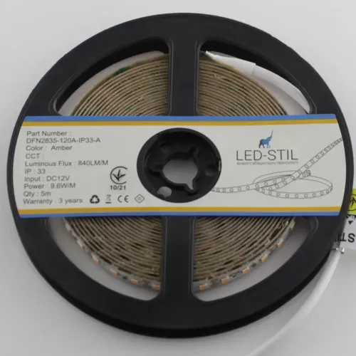 Лед стрічка led-stil DFN2835-120A-IP33-A 120-2835-12V-IP33 9,6W 750Лм Янтарна 2400К CRI 85+
