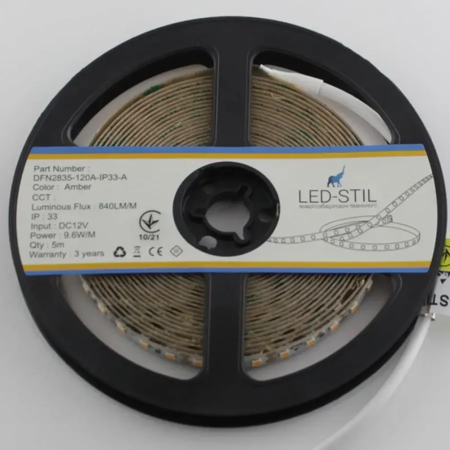 Лед стрічка led-stil DFN2835-120A-IP33-A 120-2835-12V-IP33 9,6W 750Лм Янтарна 2400К CRI 85+