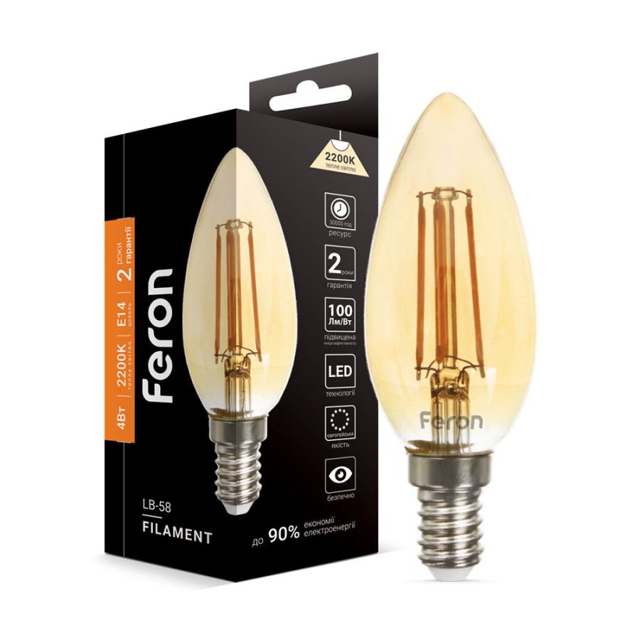 Лед лампа 220В LB-58 4Вт E14 2200K Filament золото