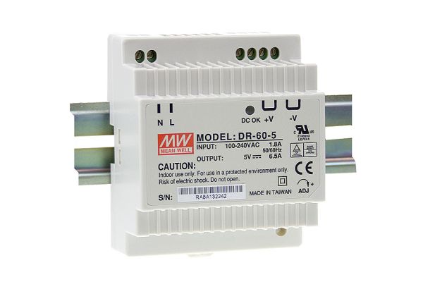 Блок живлення Mean Well на DIN-рейку DR-60-5 (32.5W; 6,5A; 5V; IP20) Series "DR"