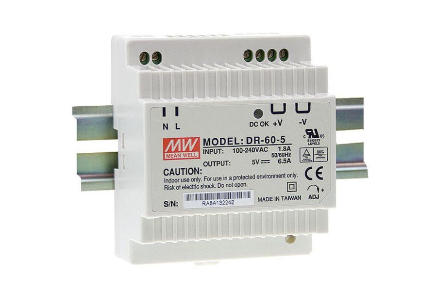 Блок живлення Mean Well на DIN-рейку DR-60-5 (32.5W; 6,5A; 5V; IP20) Series "DR"