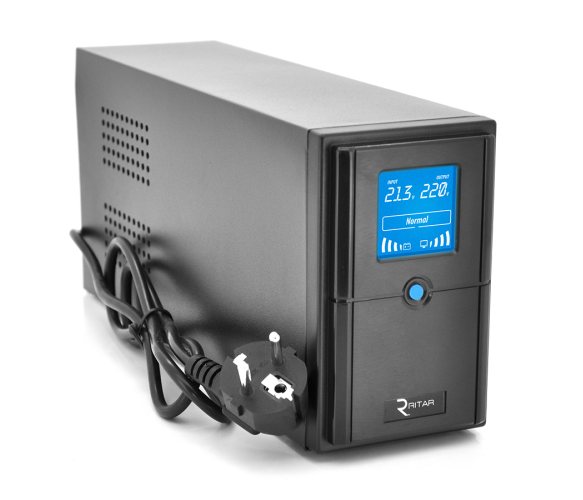 Источник бесперебойного питания (ИБП) Ritar E-RTM1000 (600W) ELF-D, LCD, AVR, 3st, 3xSCHUKO socket, 2x12V7Ah, metal Case. Q2 (405*195*285) 10 кг (340*120*190)