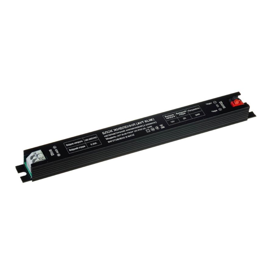 Блок живлення AVT 12В 24Вт 2А IP20 Slim PROF з клемами мет.