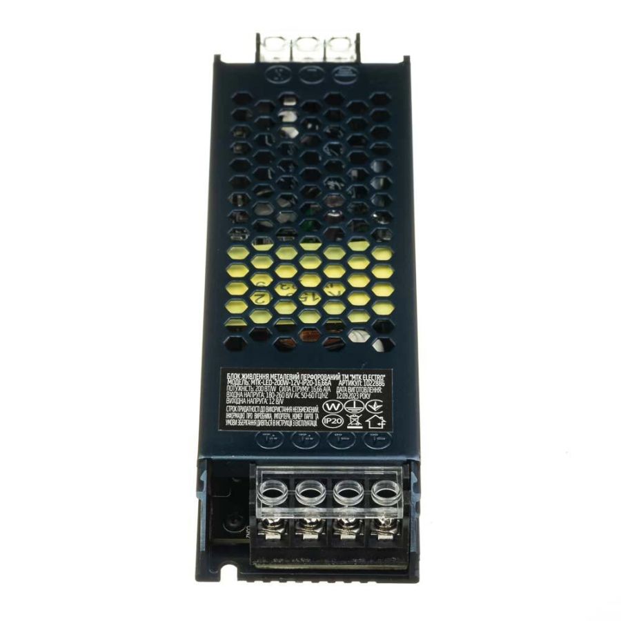 Блок живлення AVT 12В 200Вт 16,66А IP20 Slim МТК мет. перф.