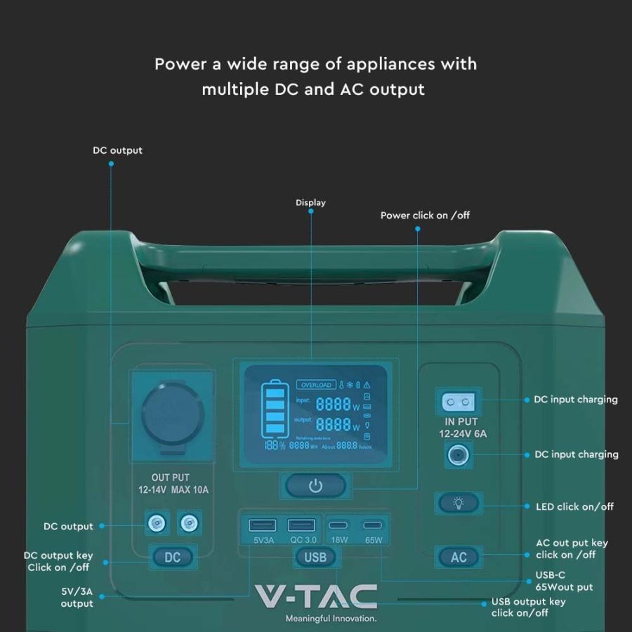 Портативне джерело живлення V-TAC VT-303N, 300W, LiFePO4 IRF32135 19.2V 15Ah/288Wh 249х171х208мм 4,3кг