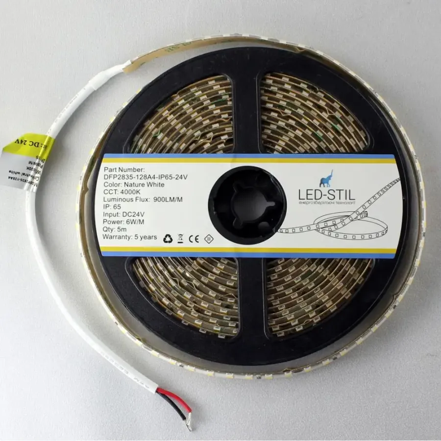 Лед стрічка led-stil DFP2835-128A4-IP65-24V 128-2835-24V-IP65 6W 900Лм 4000K CRI 85+