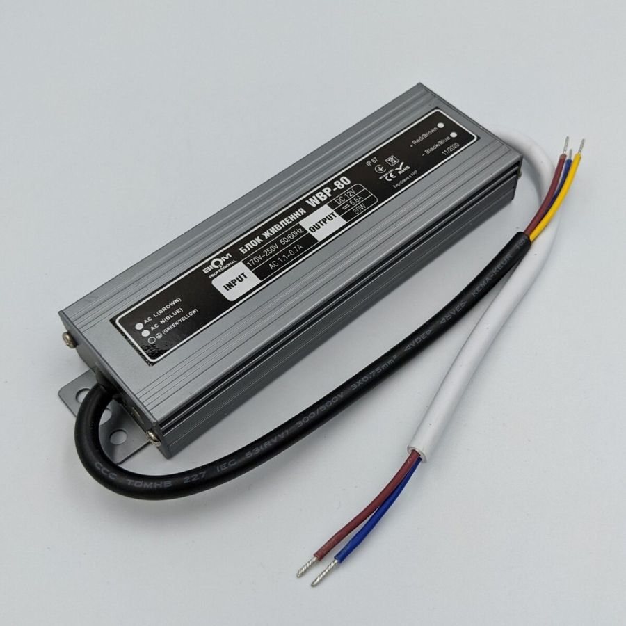 Блок живлення BIOM 12В 80Вт 6,6А IP67 WBP-80-12 мет. герм.