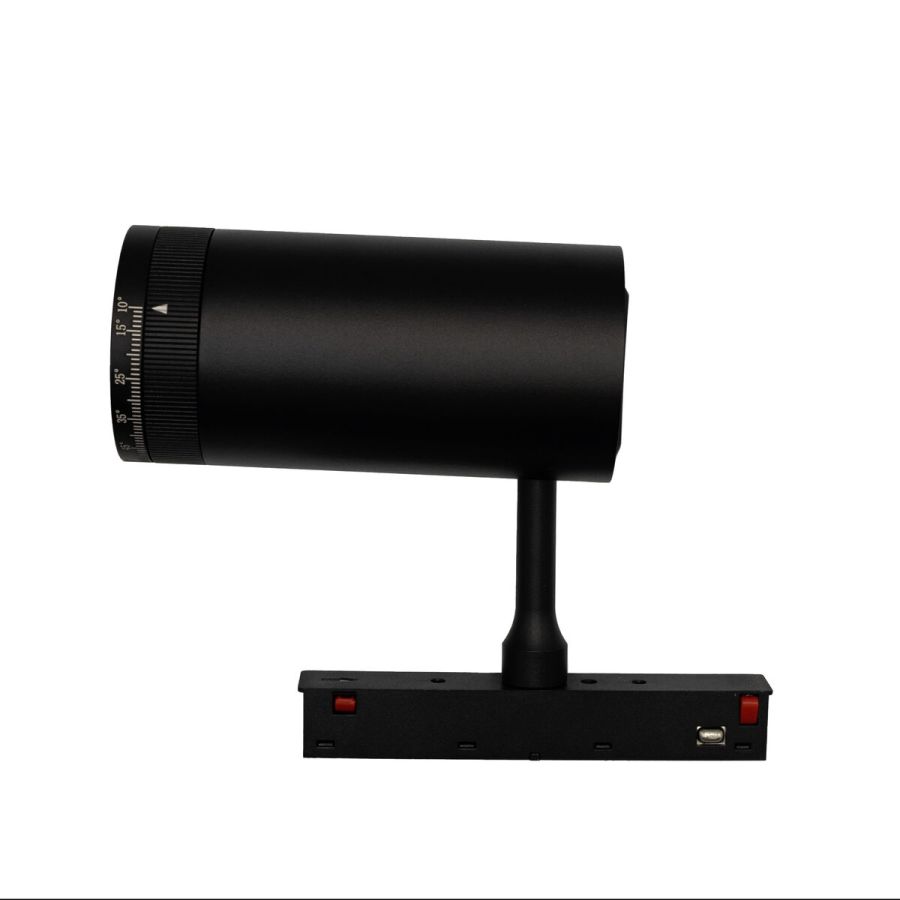 Магнітний трековий світильник PROLUM M20 (12W; DC48V; Zoom; Чорний) SERIES "TR"; Білий 4000К