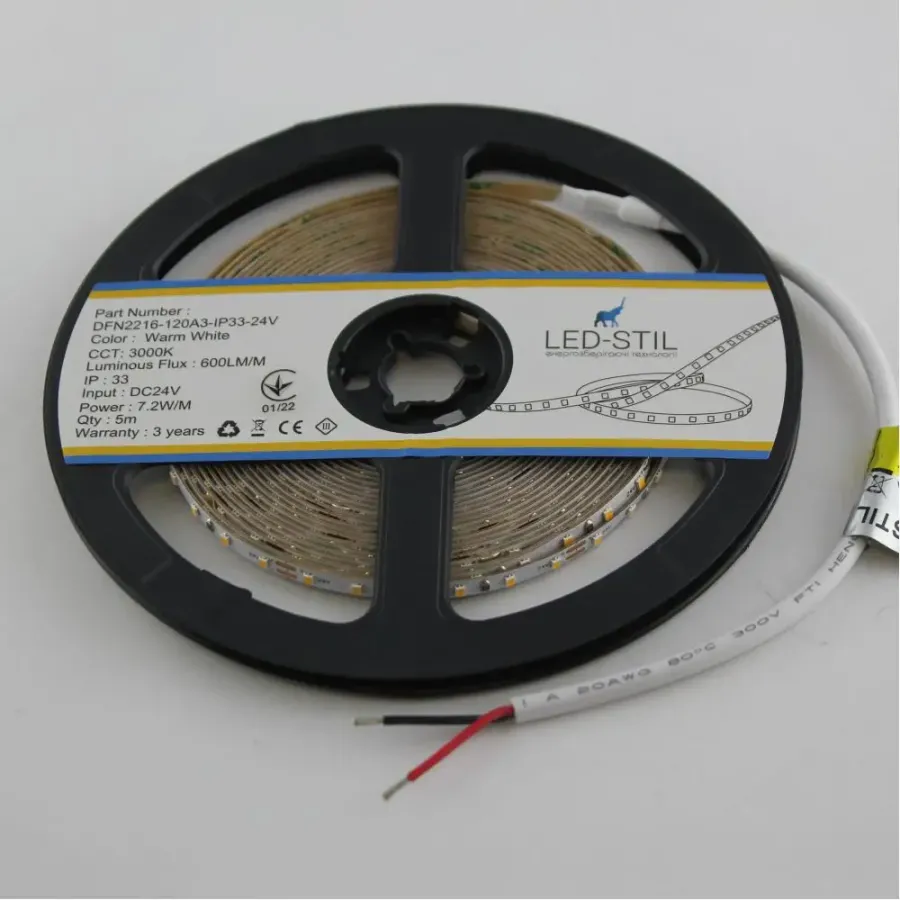 Лед стрічка led-stil DFN2216-120A3-IP33-24V 120-2216-24V-IP33 7,2W 580Лм 3000K CRI 80
