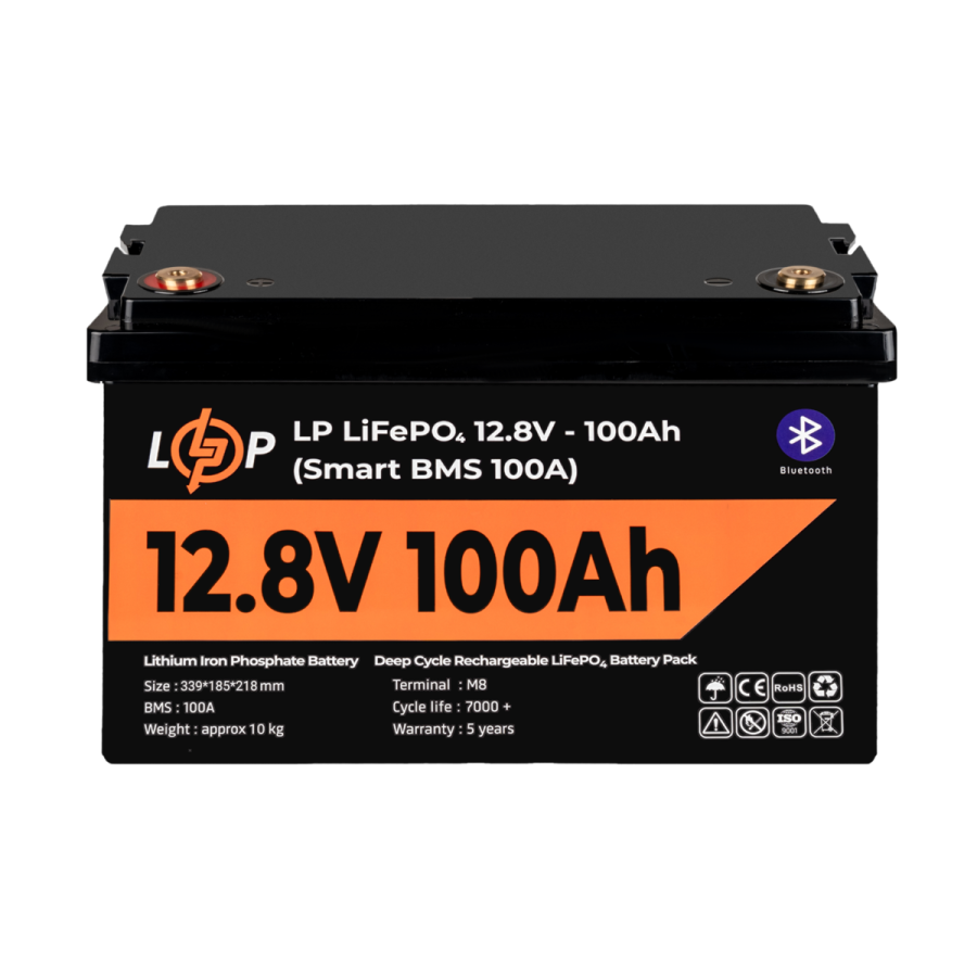 Акумулятор LP LiFePO4 12V (12,8V) - 100 Ah (1280Wh) (Smart BMS 100А) з BT пластик
