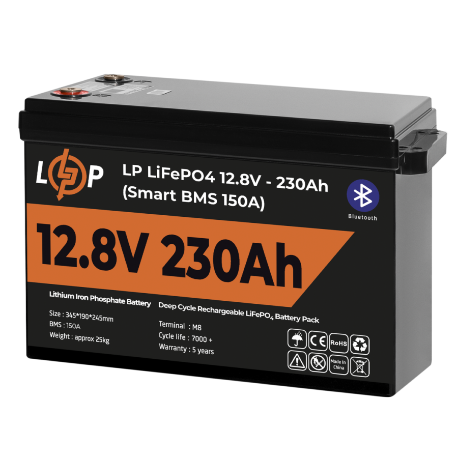 Акумулятор LP LiFePO4 12V (12,8V) - 230 Ah (2944Wh) (Smart BMS 150А) з BT пластик