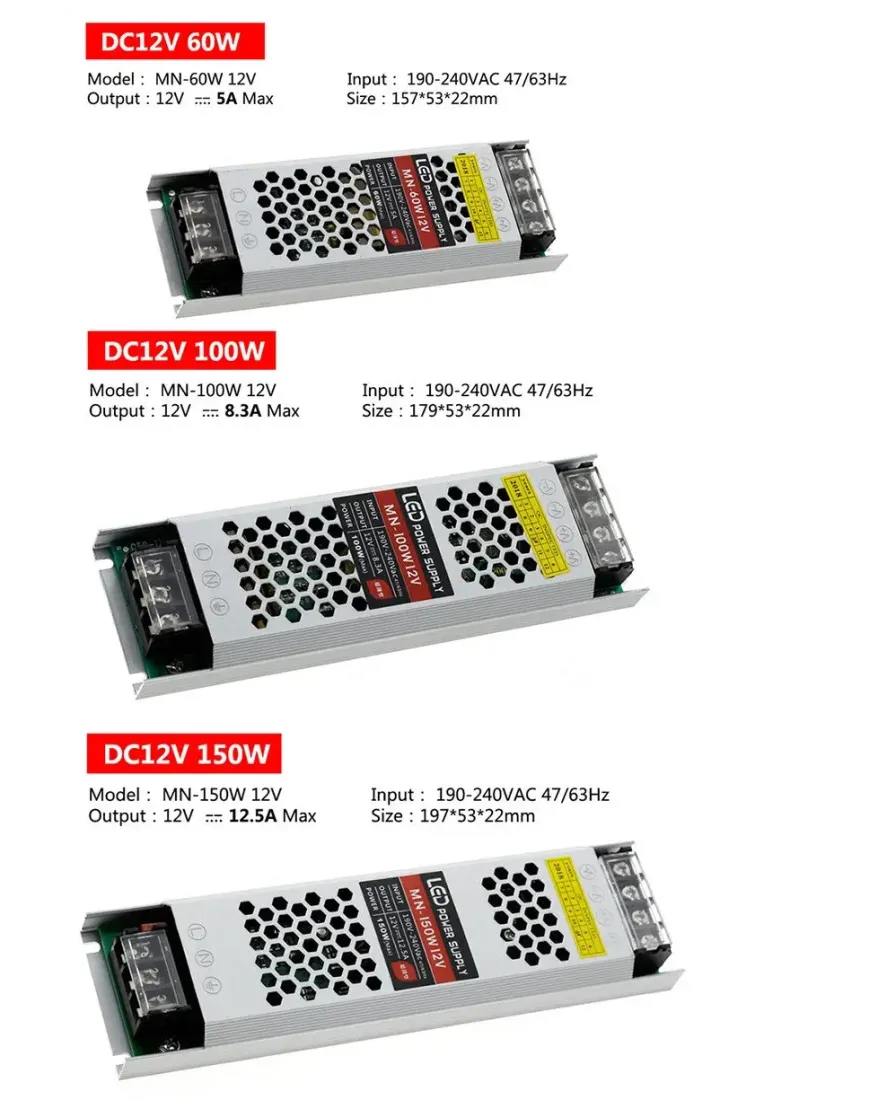 Блок живлення LT 12В 150Вт 12,5А IP20 MN-150W 12V ultra thin мет. перф.