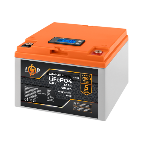 23830 Акумулятор LP LiFePO4 12,8V - 32 Ah (410Wh) (BMS 50А/25A) пластик LCD для ДБЖ
