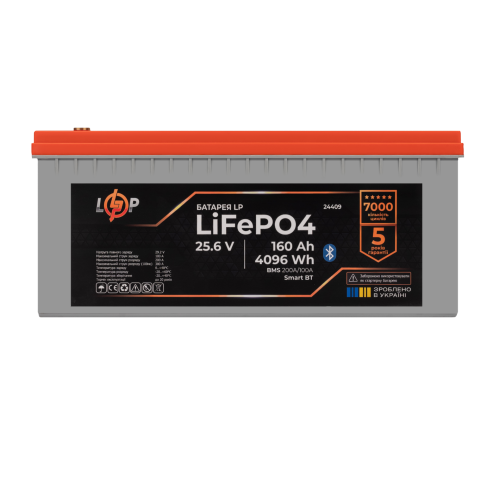 Акумулятор LP LiFePO4 25,6V - 160 Ah (4096Wh) (BMS 200A/100А) пластик LCD Smart BT