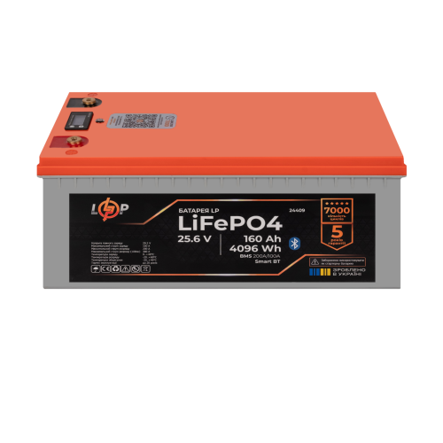 Акумулятор LP LiFePO4 25,6V - 160 Ah (4096Wh) (BMS 200A/100А) пластик LCD Smart BT