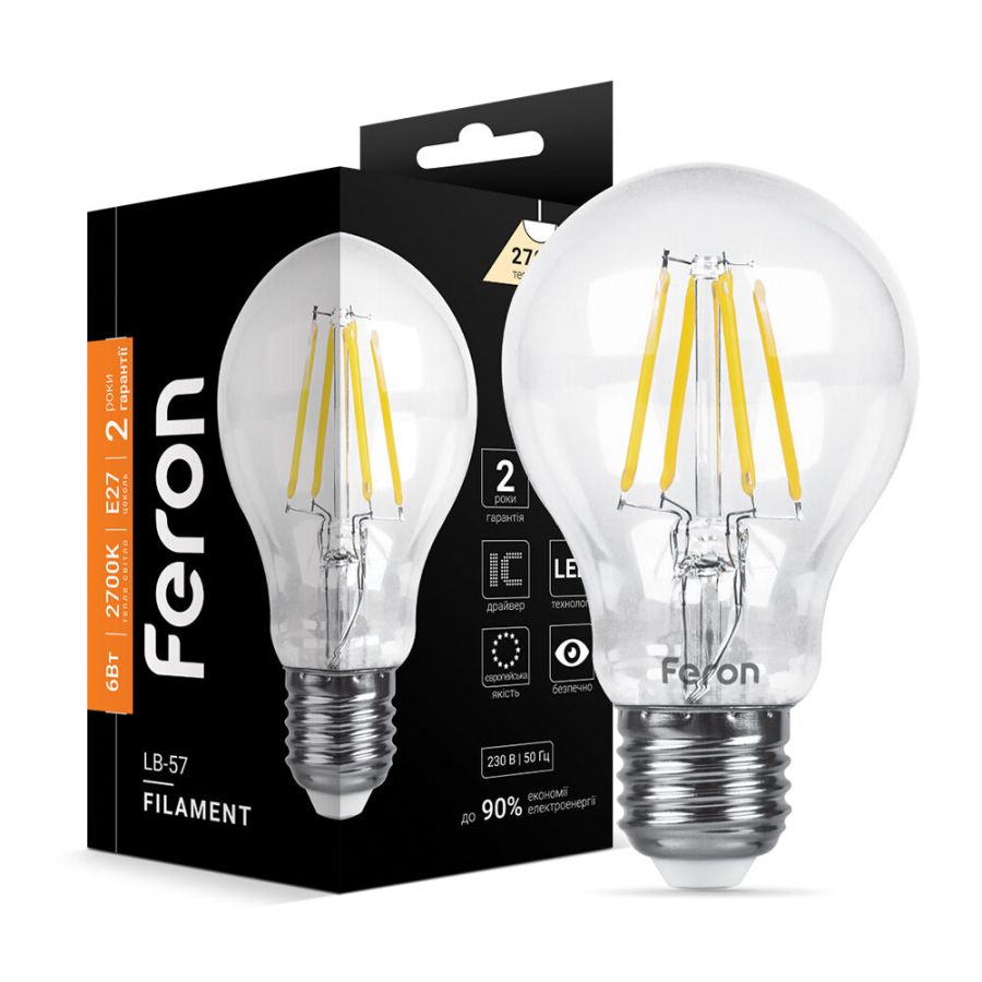 Лед лампа 220В LB-57 6Вт E27 2700K Filament