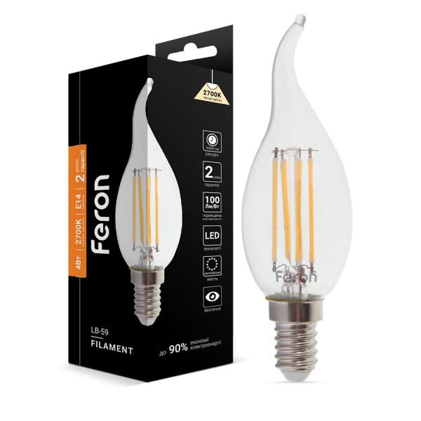 10шт Светодиодная лампа 220В LB-59 4Вт E14 Белый Теплый 2700K Декоративнаяя Filament