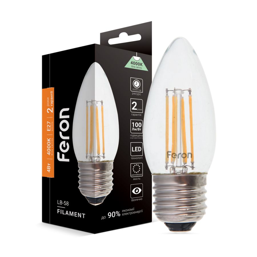 Лед лампа 220В LB-58 4Вт E27 4000K Filament