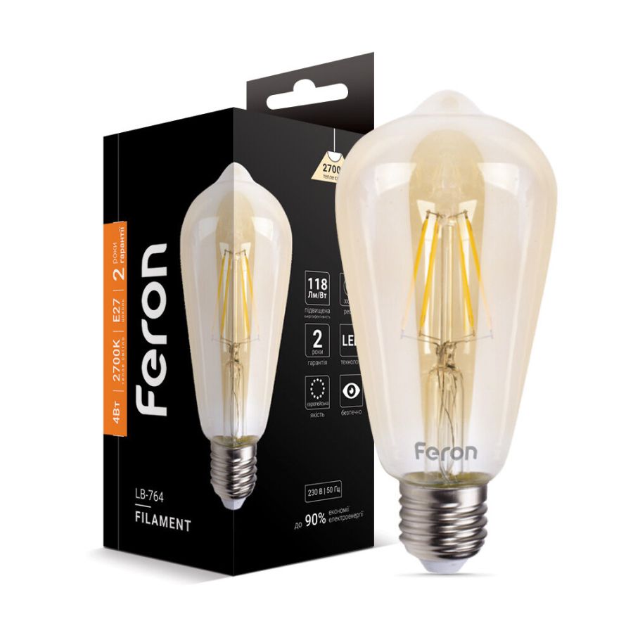 Лед лампа 220В LB-764 4Вт E27 2700K EDISON ST64 Filament золото