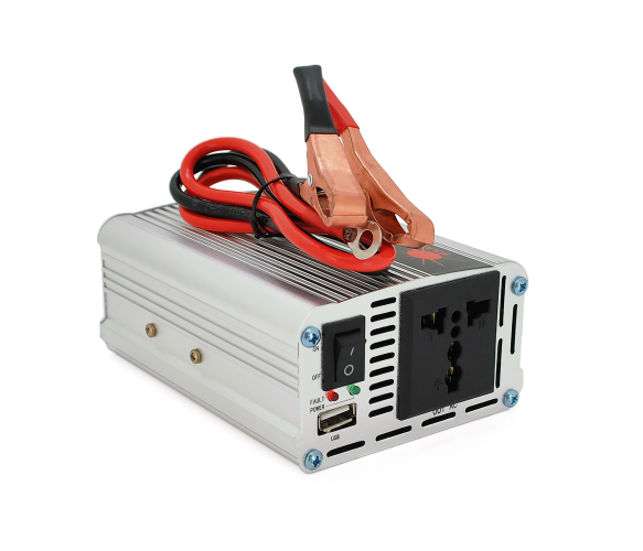 Інвертор напруги Himastar500W (DC:250W), 12/220V з апроксимованою синусоїдою, 1 універсальна розетка, 1*USB (DC:5V/2.4A), клеми+затискачі, Q40