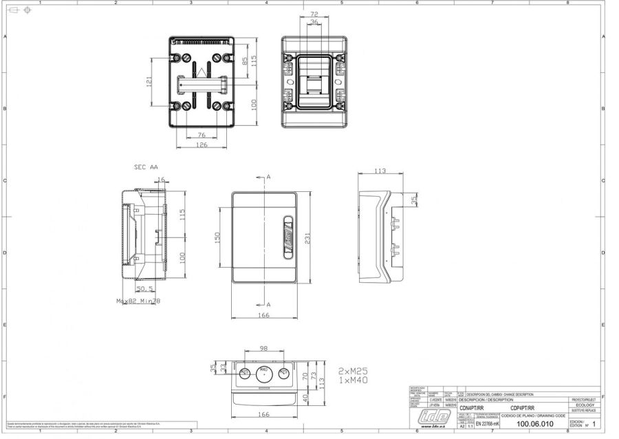 Розподільчий щит IDE 4 модуля IP65 з шинами N і PE 231x166x113 мм (CDN4PT/RR)