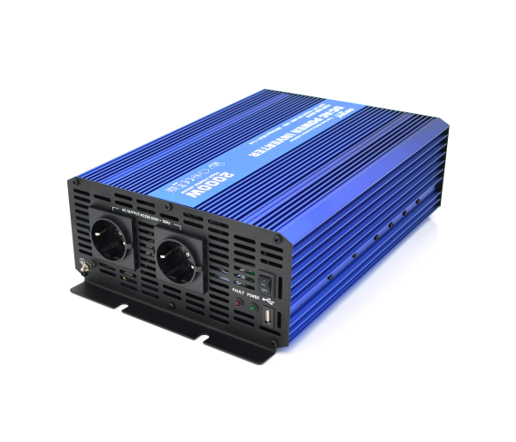 Інвертор напруги Carspa-SINUS P2000-122  (2000Вт), 12/220V, 2xShuko, 1USB, клеми, Box Q2