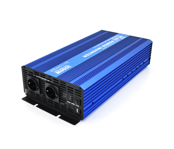 Инвертор напряжения Carspa-SINUS P3000-122 (3000Вт), 12/220V, 2xShuko, 1USB, клемы, Box Q2