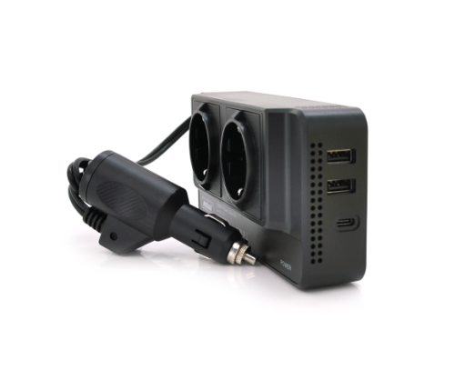 Інвертор напруги Q-CC8200 300W, 12/220V, approximated, 2 універсальні розетки+2USB+Type C, Box