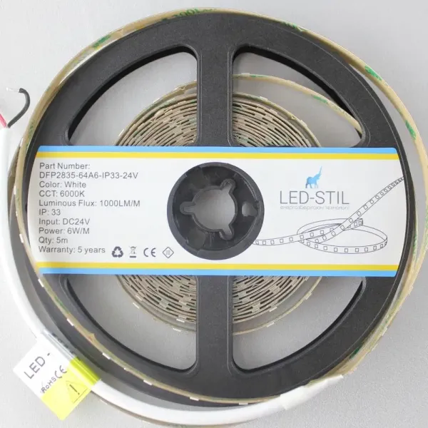 Лед стрічка led-stil DFP2835-64A6-IP33-24V 64-2835-24V-IP33 6W 1000Лм 6000K CRI 85+