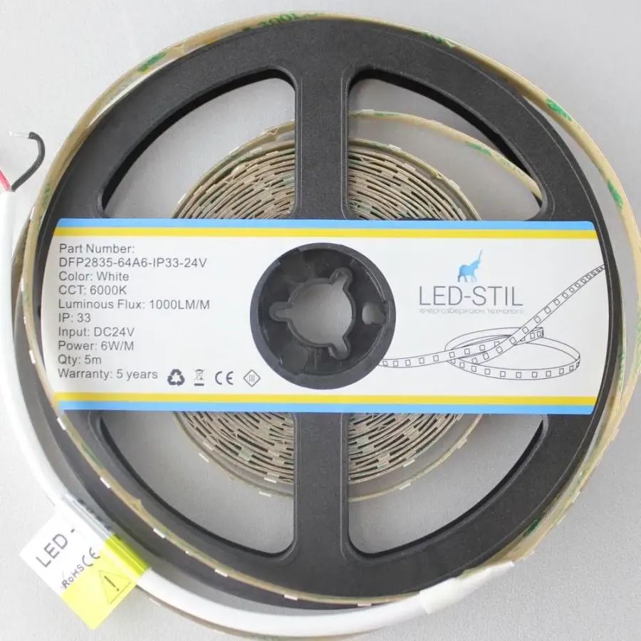 Лед стрічка led-stil DFP2835-64A6-IP33-24V 64-2835-24V-IP33 6W 1000Лм 6000K CRI 85+