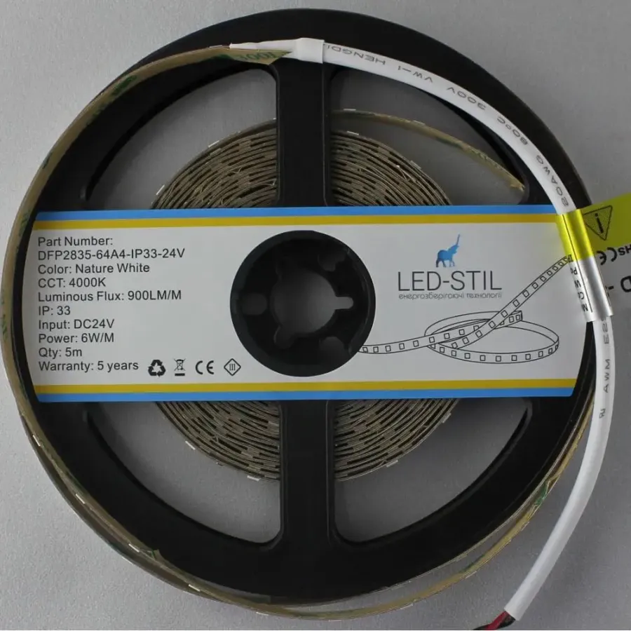 Лед стрічка led-stil DFP2835-64A4-IP33-24V 64-2835-24V-IP33 6W 900Лм 4000K CRI 85+