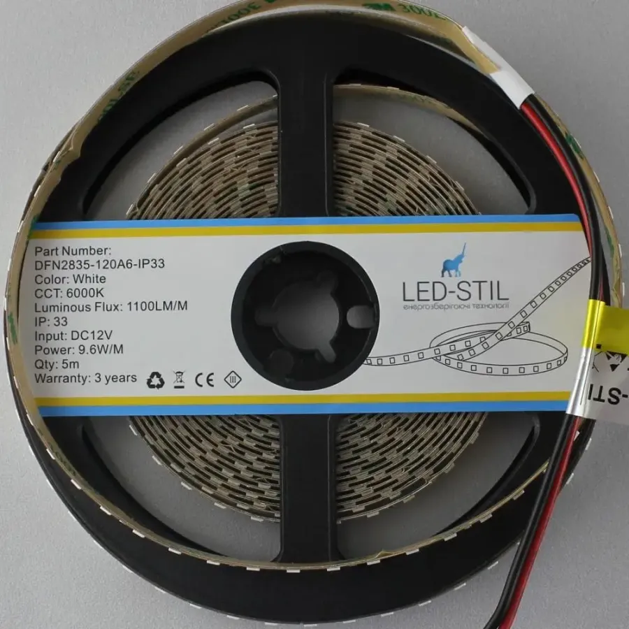 Лед стрічка led-stil DFN2835-120A6-IP33-24V 2835-120V-IP33 9,6W 1100Лм 6000K CRI 80