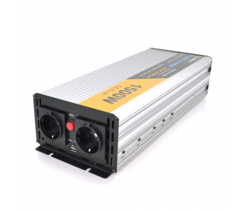 Інвертор напруги Solinved Sol-Yb24-1500M, 24V/220V, 1500W з апроксимованою синусоїдою, 2Shuko, USB, клемні дроти, Q6