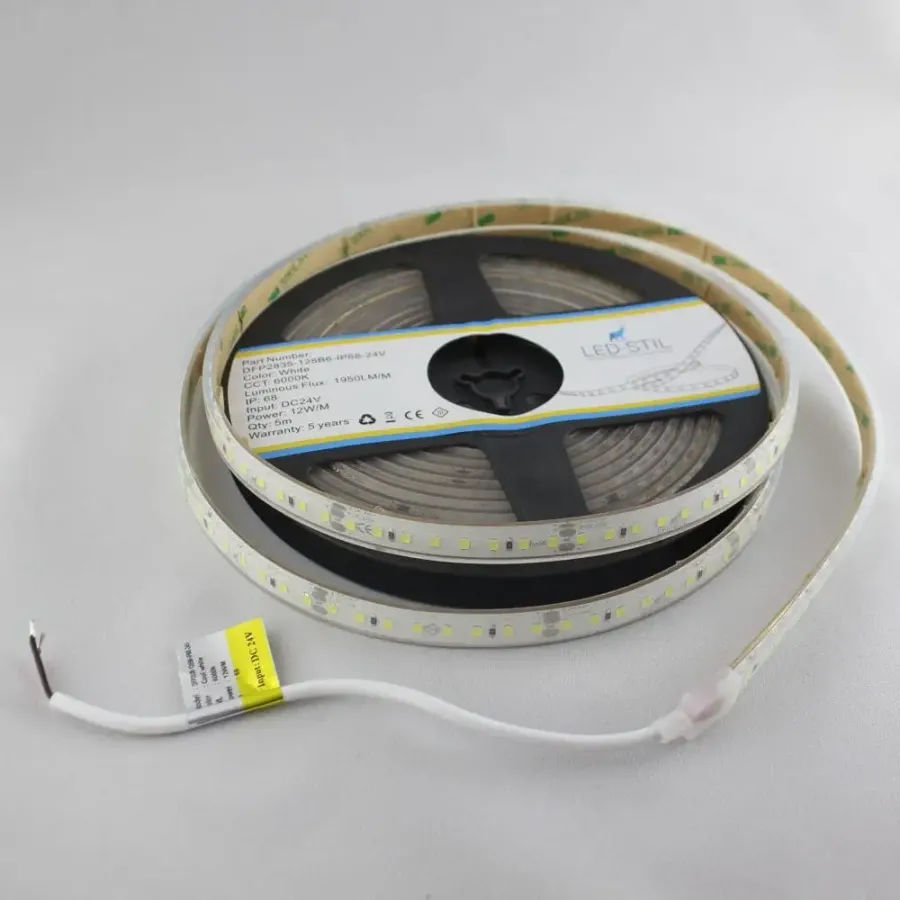 Лед стрічка led-stil DFP2835-128B6-IP68-24V 128-2835-24V-IP68 12Вт 1950Лм 6000K CRI 85+