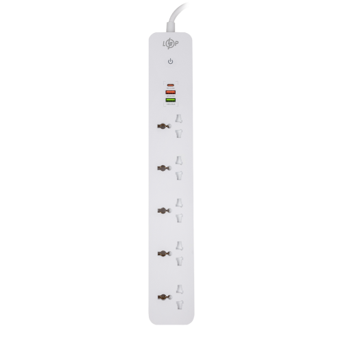 Мережевий фільтр (подовжувач) LP (5x220V-2500W, 1xUSB-38W/PD/QC3.0, 1xType-C 20W, 1xUSB 18W)