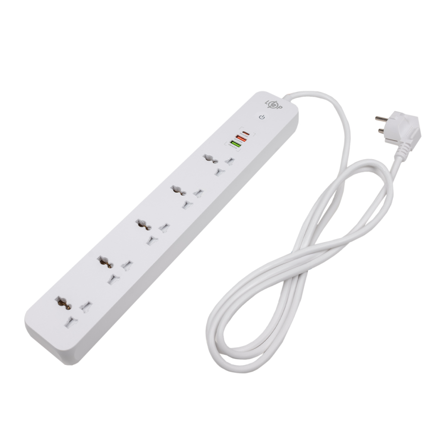 Мережевий фільтр (подовжувач) LP (5x220V-2500W, 1xUSB-38W/PD/QC3.0, 1xType-C 20W, 1xUSB 18W)