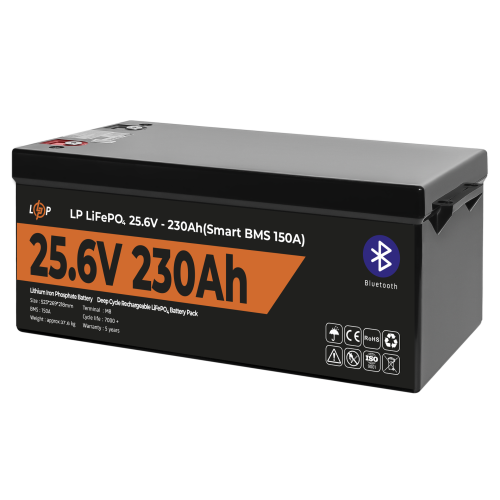 Аккумулятор LP LiFePO4 25,6V - 230 Ah (5888Wh) (Smart BMS 150А) с BT пластик