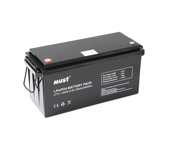 АКБ Аккумулятор 12В 2,56 кВт 200Ah LiFePO4 Накопитель энергии Must LP15-12200 12,8V BMS100A@4S 6000Cycles 502x185x243мм 23кг