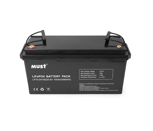 АКБ Акумулятор 24В 2,56 кВт 100Ah LiFePO4 Накопичувач енергії Must LP15-24100 25,6V BMS50A@4S 6000Cycles 522x240x218мм 23кг