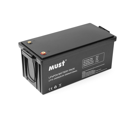 АКБ Акумулятор 24В 5,12кВт 200Ah LiFePO4 Накопичувач енергії Must LP15-24200 25,6V BMS100A@4S 6000Cycles 522x240x218мм 45кг