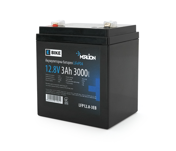 АКБ Акумулятор Merlion LiFePO4 12.8V 3AH (4S1P/BMS-5A), (90х70х101(107)) для електротранспорту, 3000 циклів