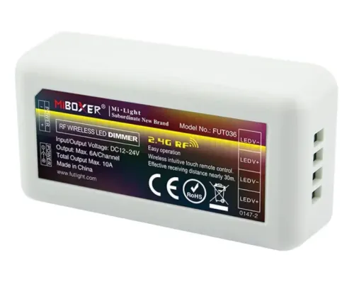 2.4G димер Miboxer Mi-light FUT036 10А для одноцветных светодиодных лент. Для 4 зонных пультов