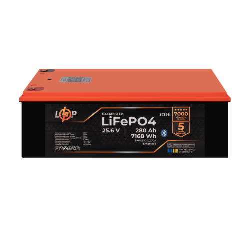 Акумулятор LP LiFePO4 25,6V - 280 Ah (7168Wh) (BMS 200A/200А) пластик Smart BT