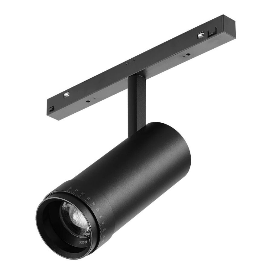 Магнітний трековий світильник PROLUM M20 (20W; DC48V; Zoom; Чорний) SERIES "TR"; Білий 4000К
