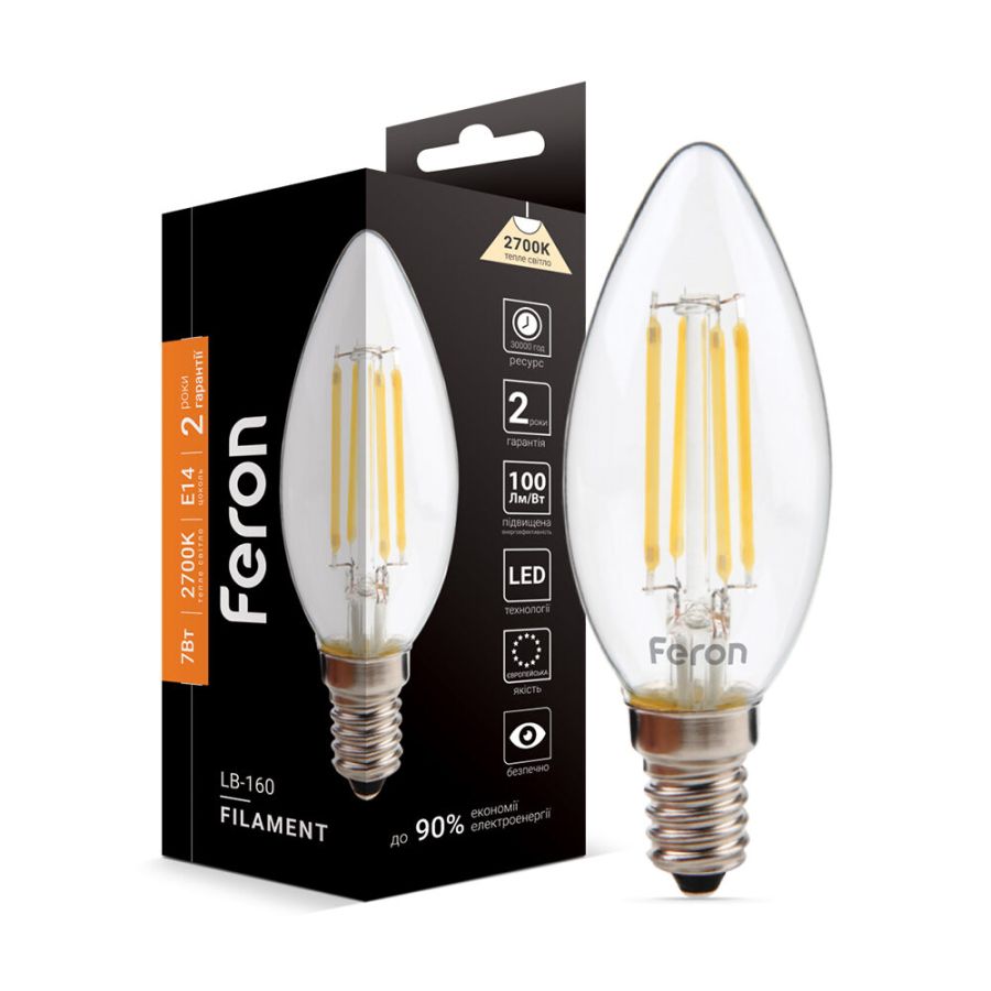 Лед лампа 220В LB-160 7Вт E14 2700K Свічка Filament