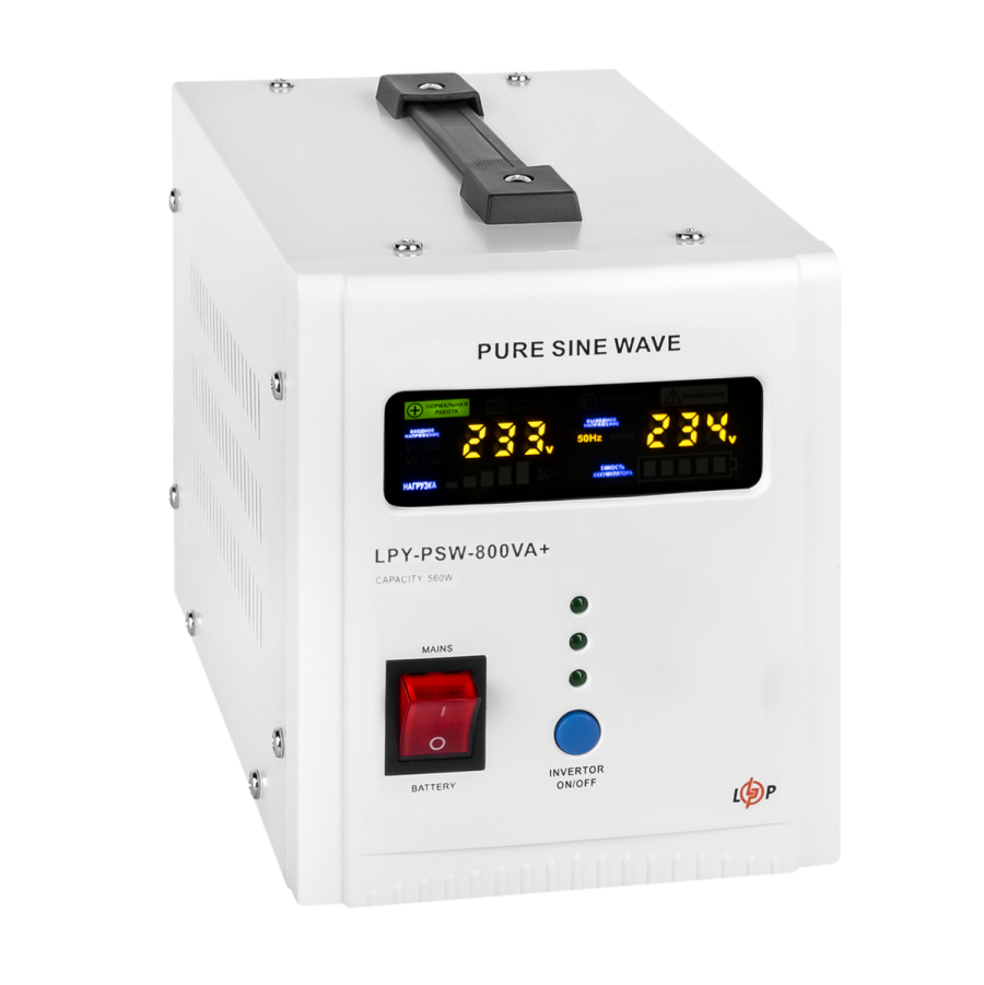 ДБЖ з правильною синусоїдою 12V LPY-PSW-800VA+(560Вт) 5A/15A під зовнішній АКБ