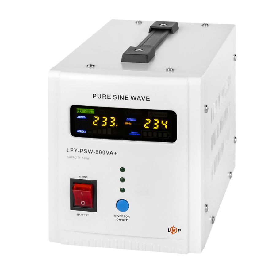 ДБЖ з правильною синусоїдою 12V LPY-PSW-800VA+(560Вт) 5A/15A під зовнішній АКБ