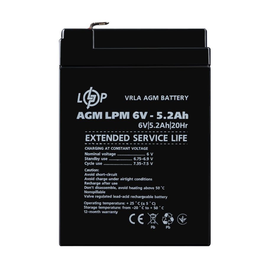 Акумулятор AGM LPM 6V - 5.2 Ah