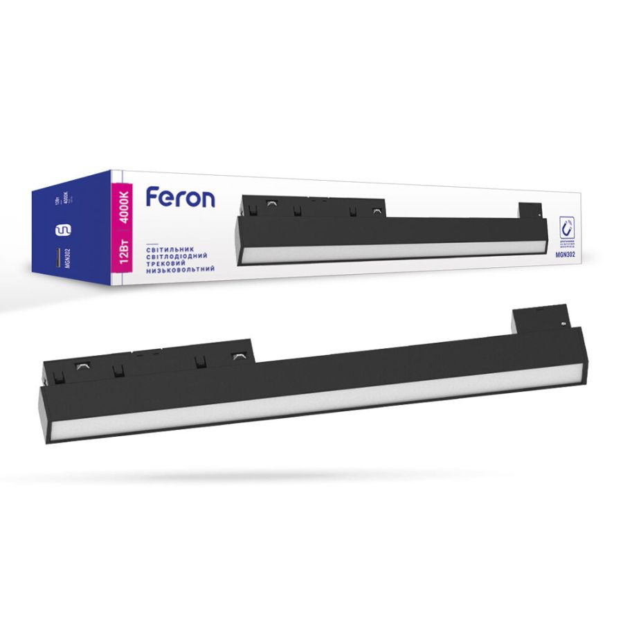 Магнитный трековый светильник FERON MGN302 12W 4000К Черный
