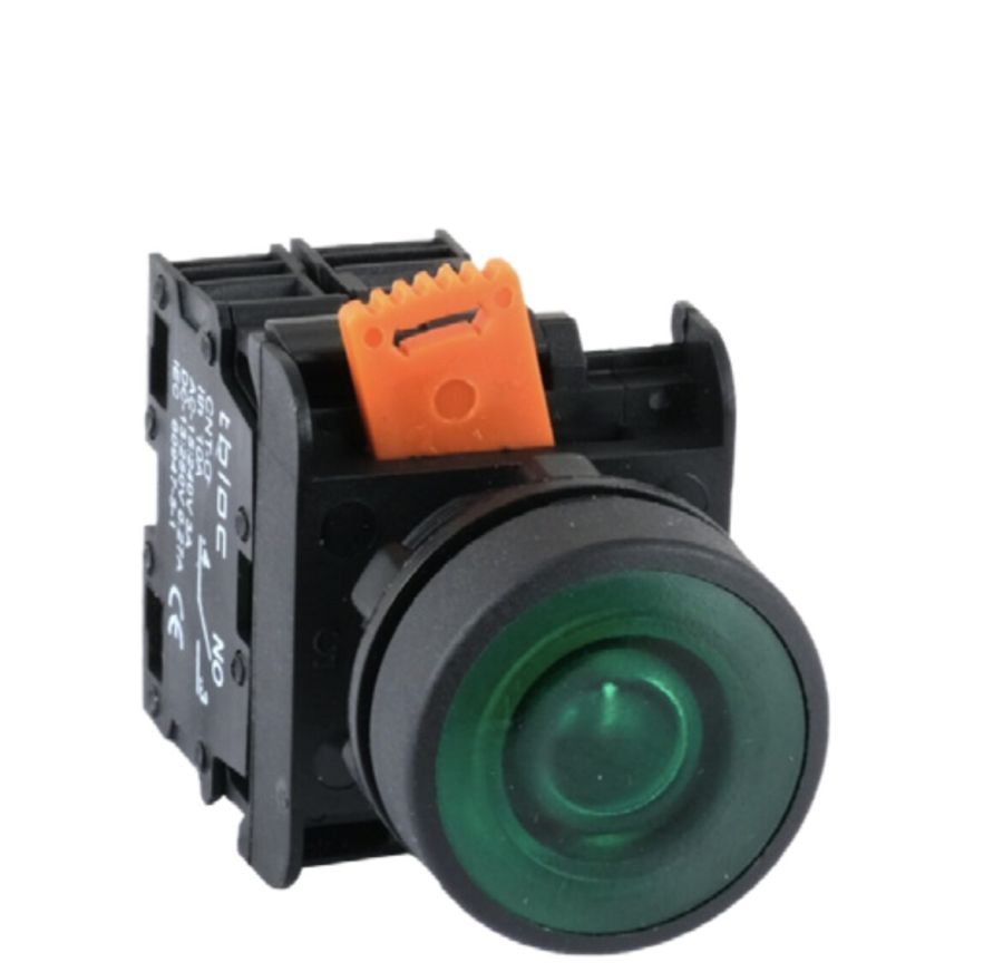 Кнопка без фіксації з підсвічуванням TBLOC зелена PSRL-1O 220 (1NO+LED)